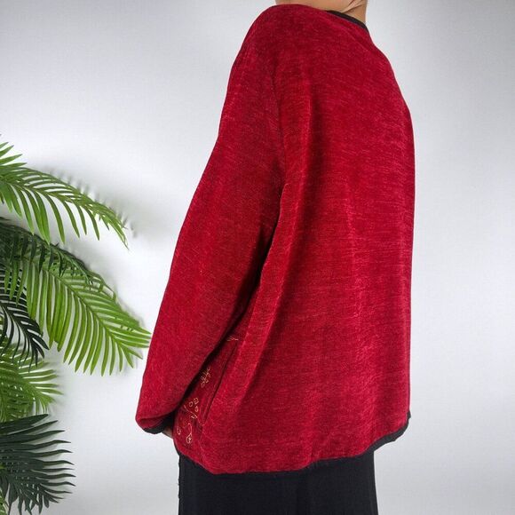 Vintage 90s Red Paisley Embroidered Fairy Grunge Bohemian Oversized Jacket / L - Picture 2 of 7